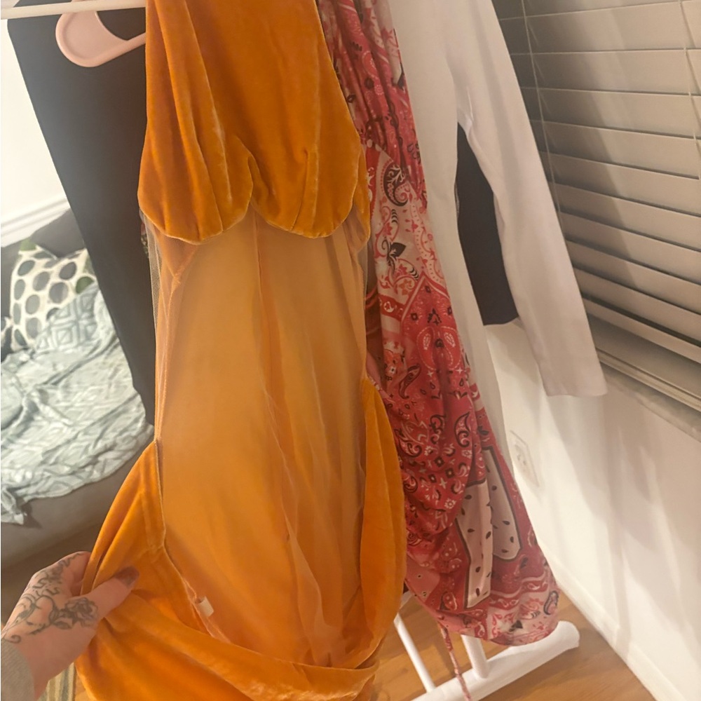 Velvet Orange Dress with Sheer Panels
